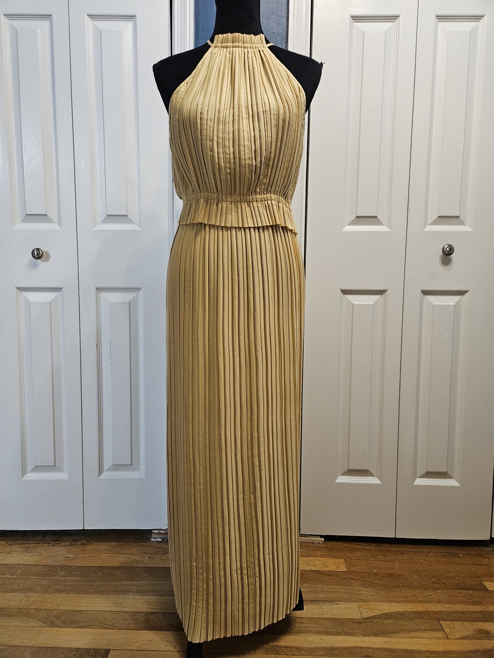 Banana Republic Pleated Halter Maxi Dress in Mustard Yellow